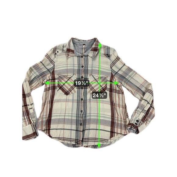 Free People Wesley Plaid Button Front Shirt Gray Cream Rust Soft Woven Top Small - Picture 7 of 8